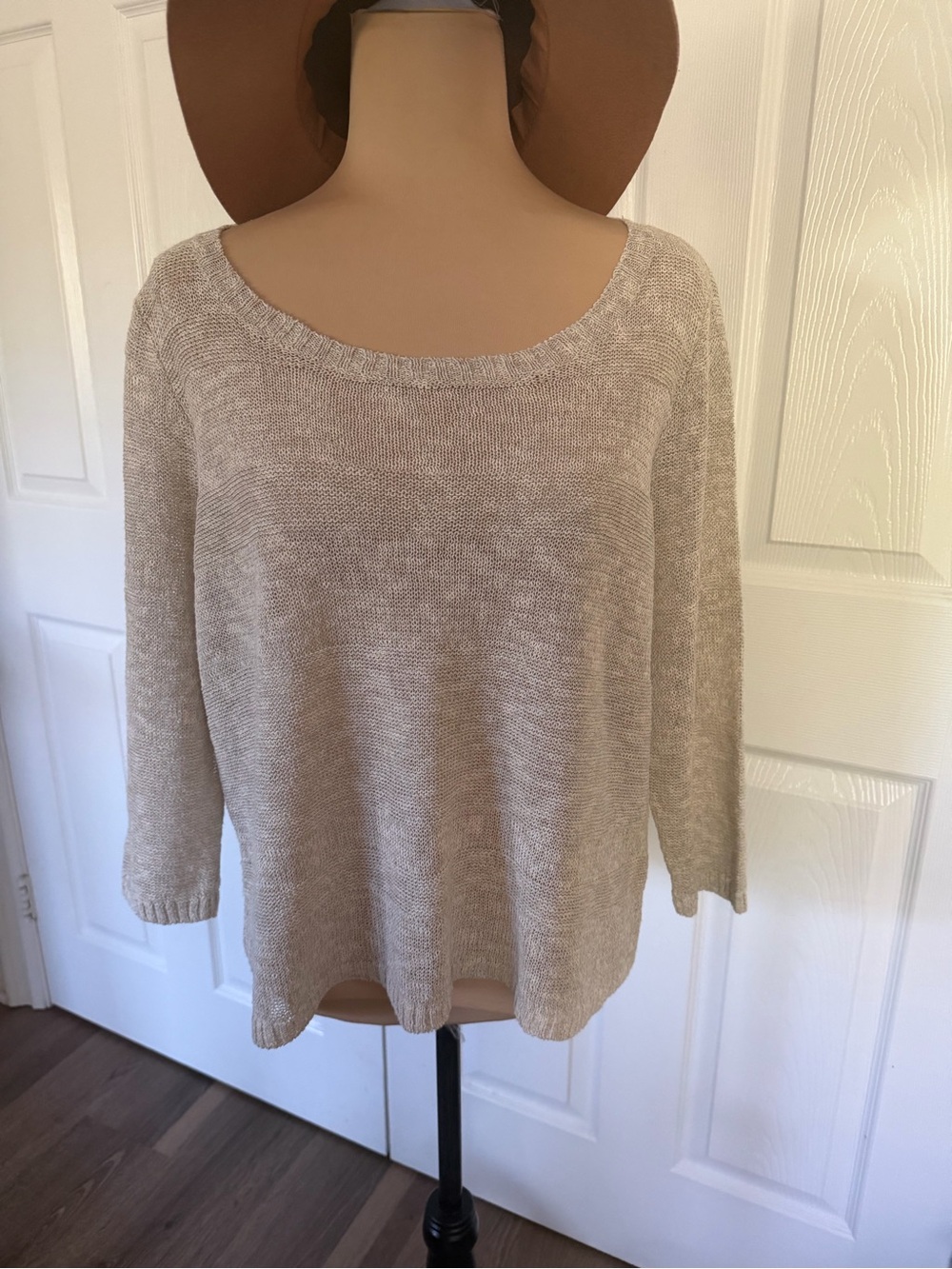 Eileen Fisher Neutral Scoop Neck Knit Sweater in Light Beige